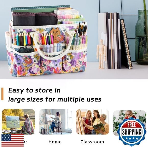 Craft Organizer Tote Bag Art Storage Caddy with Multiple Pockets Containers New - Picture 2 of 5